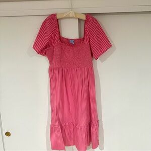 Draper James Women’s Pink Midi Striped Sundress with Square Neck